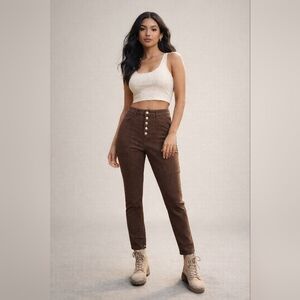 Cosmic Blue Love Hailey Eco Lyocell Soft Stretchy Utility Brown Button-Fly Pants